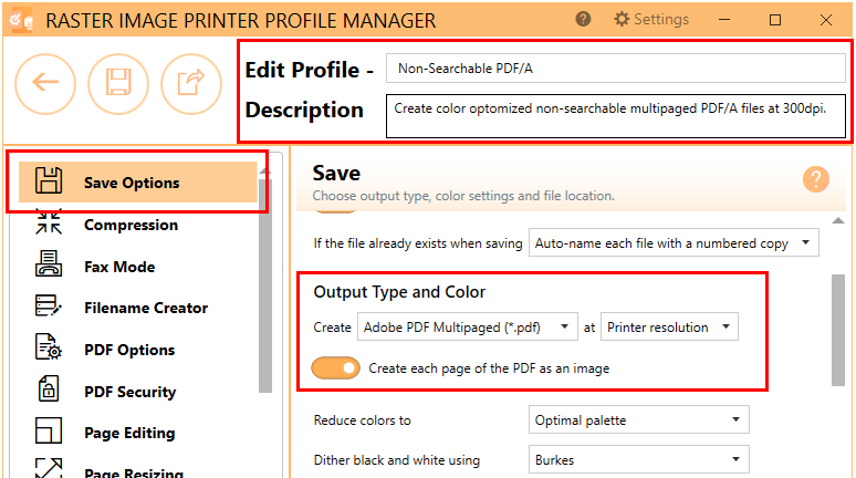 Set print as image to create non-searchable PDF files 