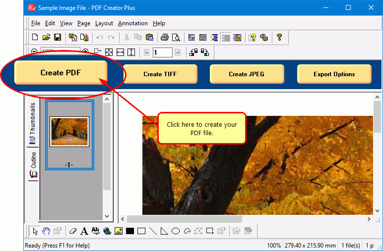 Click the Create PDF button to save JPG as PDF or JPEG as PDF