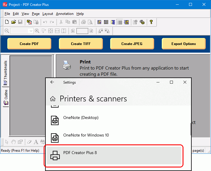 Convert Publisher to PDF with the PDF Creator Plus 8 app and printer added to your computer.