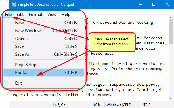 Click File and then choose Print from the menu to tiff your document.