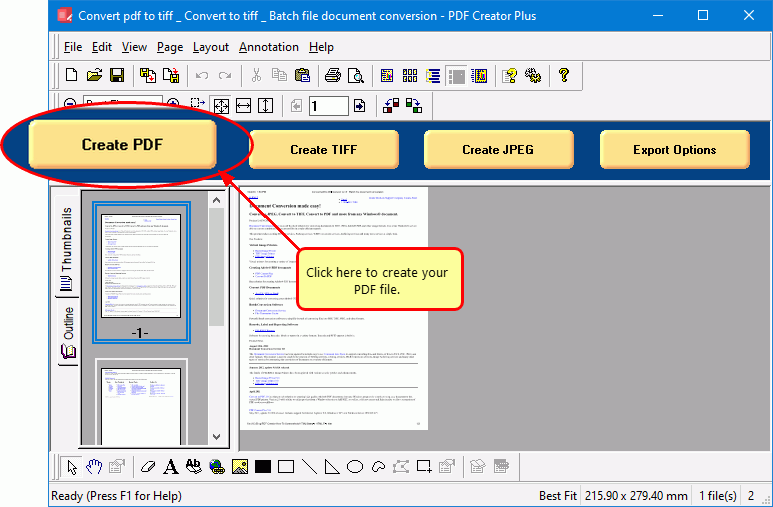 Click the Create PDF button to save the pages of your HTML to PDF.