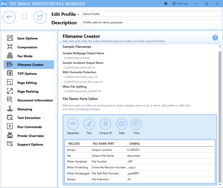 ProfileManagerFilenameCreatorTab