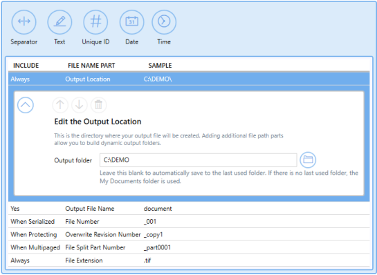 ProfileManagerFilenameCreatorTabOutputLocation