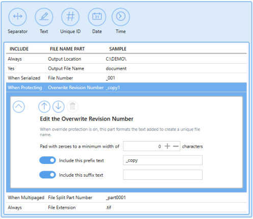 ProfileManagerFilenameCreatorTabOverwriteRevisionNumber