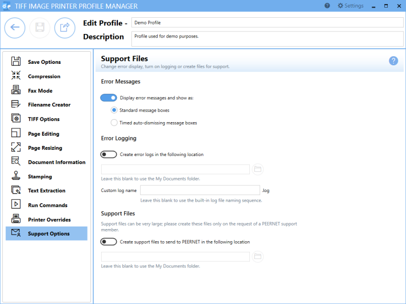 ProfileManagerSupportOptionsTab