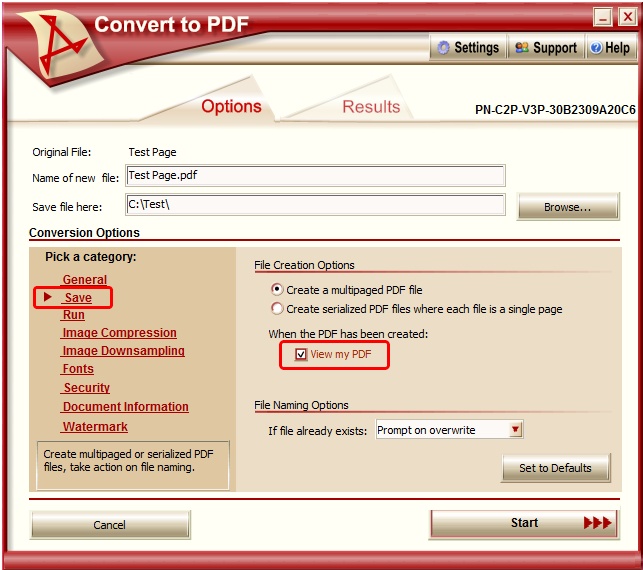 Convert To PDF - View my PDF Setting