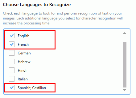 Choose which languages the OCR process will recognize.