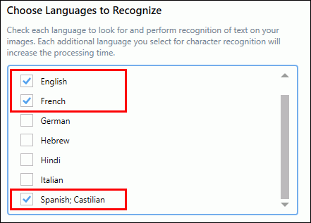 Choose which languages the OCR process will recognize. Choose which languages the OCR process will recognize.