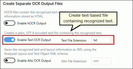 Select what type of OCR text file to create.