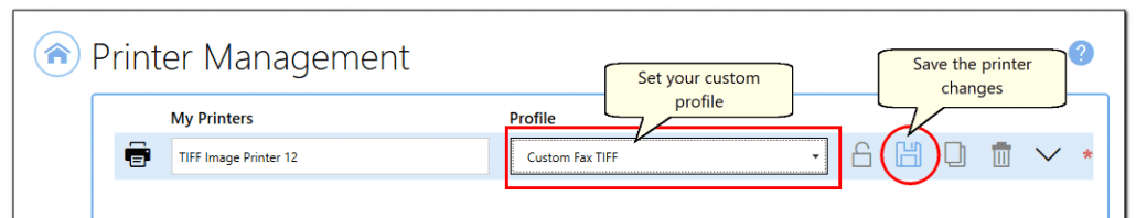 create fax tiff custom profile saved to printer