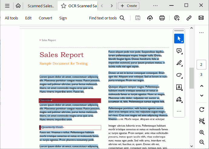 Text can be searched and selected in the new PDF File.
