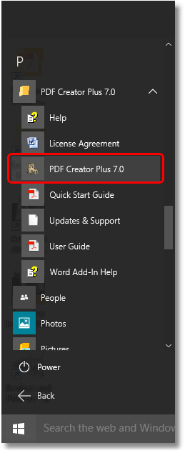 PDF Creator Plus - Menu Link