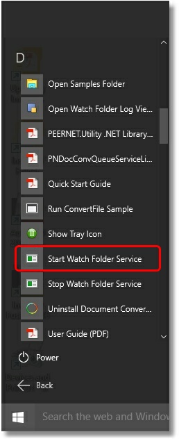 Watch Folder - Start Service Menu
