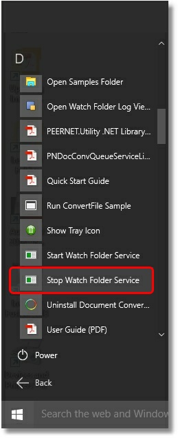 Watch Folder - Stop Service Menu