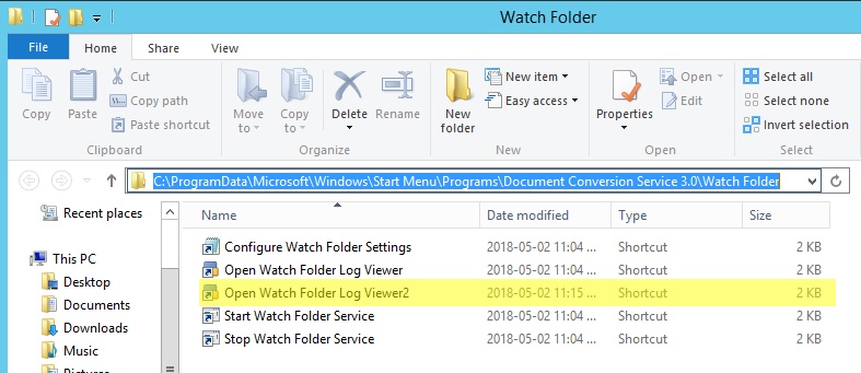 New Watch Folder Service Viewer Shortcut Name