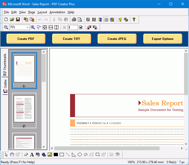 Printed pages from Word are added to a PDF Creator Plus project.