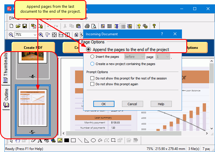 The  Excel Spreadsheet is appended to the end of the page collection to combine into PDF.