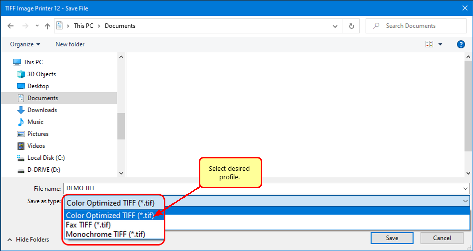 Use color optimized tiff profile to convert Word to TIFF