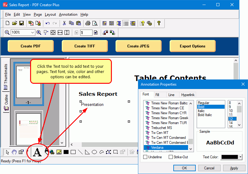 Add text to your table of contents page to link to your bookmarks.