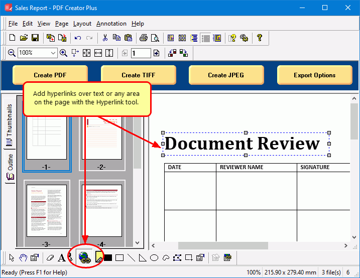 Draw the area to add hyperlink to PDF around the text or other part of your page.