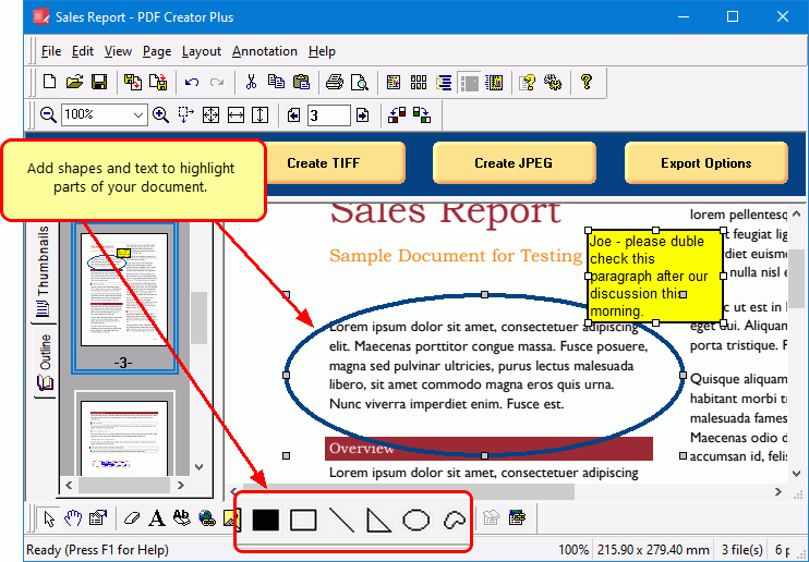 Annotate PDF files with shapes and simple drawings.