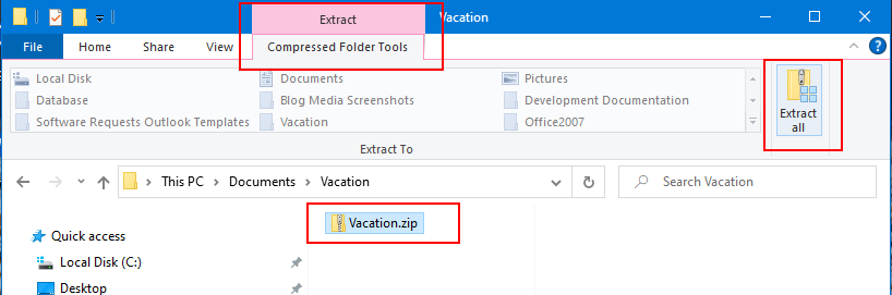 extract zip file on Windows