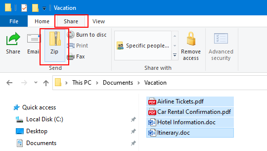 create zip files in Windows