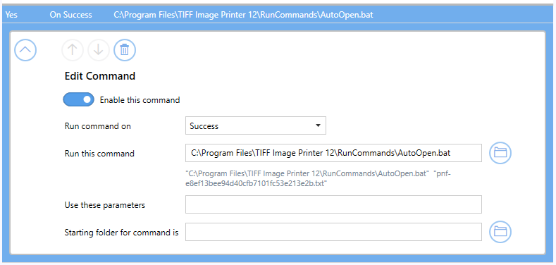 Enter the Auto Open command to run on successful file creation