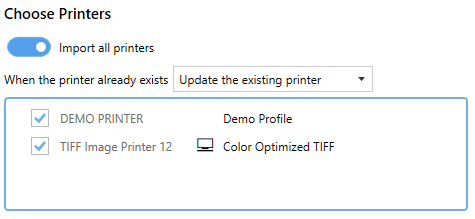 Import Printer Settings Choose Printers