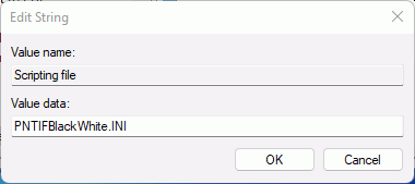 The Scripting file registry can be set to a custom named script file in the TEMP folder, here PNTIFBlackWhite.INI.