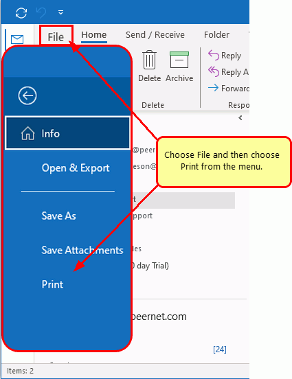 Click File and then choose Print from the menu to start converting your email to PDF.