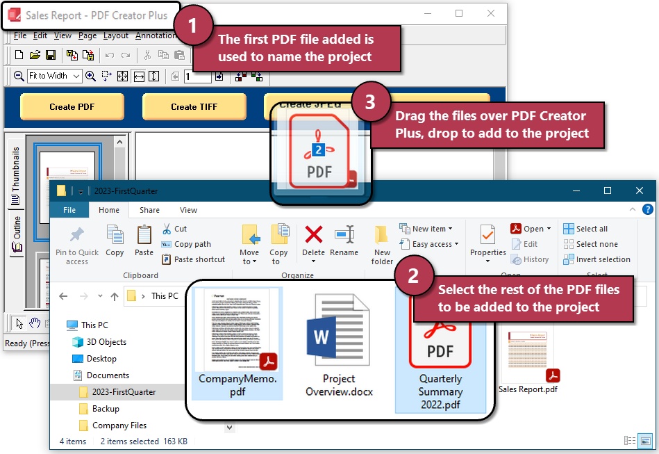 combine pdf by dragging and dropping more files