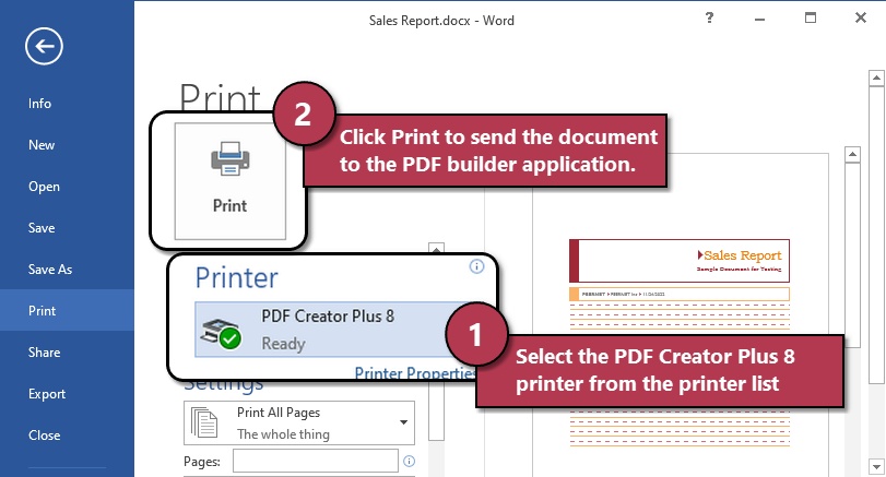 print word document to create pdf