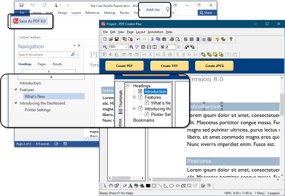 create PDF with bookmarks from Word documents