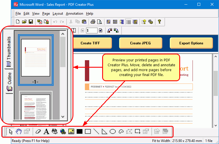 Preview and add more pages with the PDF Creator Plus app.