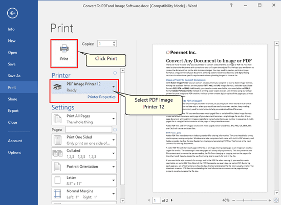 Print to printer to combine files into PDF