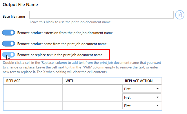 remove or replace text in print job document name