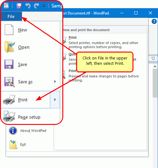 Click File then choose Print from the menu to print your rich text document to PDF.